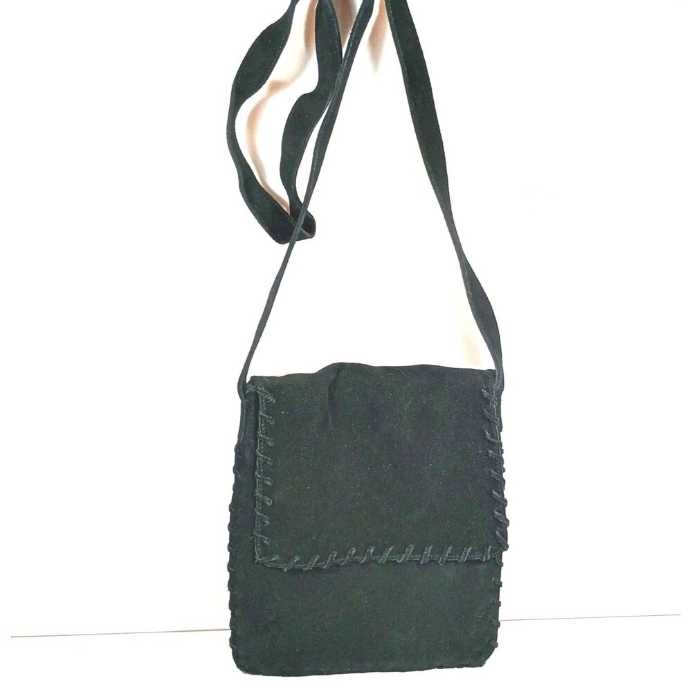 Vintage Arizona Jean Co Black Suede Crossbody Bag Whipstitch Western 90s Y2K
